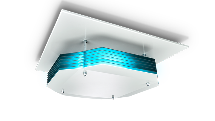 Εικόνα συστήματος οροφής για τον εξαερισμό, την κυκλοφορία και την απολύμανση του αέρα με UV-C